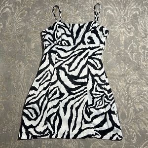 Zara zebra animal print satin sleeveless mini dress.